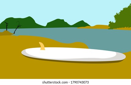 flat illustration of paddle board at the river