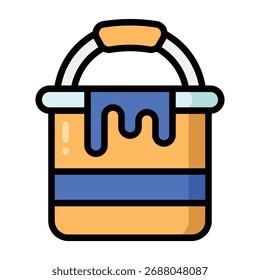 Flat illustration of paint bucket dripping color, representing art, renovation, and digital design tools. Perfect for painting and editing themes.