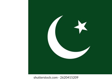 Flat illustration of Pakistan national flag with green field and white crescent