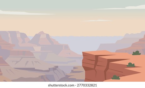 Flat Illustration Pale Horizons Over Forgotten Canyon Depths 