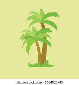 Flat Illustration. Palm dates tree isolated on plain background. Suitable for wallpaper, banner, Children book illustration, card invitation, flyer, web design.