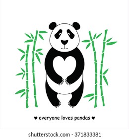 Flat illustration with panda surrounded by bamboo. Perfect for posters, invitations, post cards. Made in vector, easy recolor.