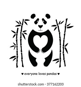 Flat illustration with panda surrounded by bamboo. Perfect for posters, invitations, post cards. Made in vector, easy recolor.