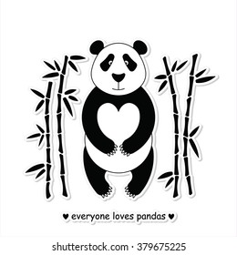 Flat illustration with panda surrounded by bamboo. Perfect for posters, invitations, post cards. Made in vector, easy recolor.