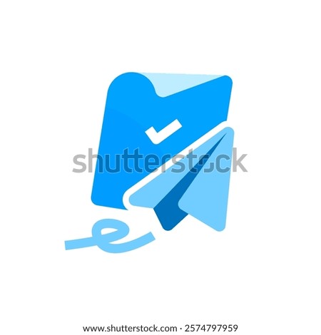 Flat illustration of paper sheet with check mark and paper plane. successful data, document, or file submission. for web applications, mobile apps, presentations, or any digital communication visuals