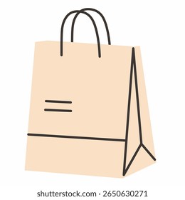 Ilustração plana de um saco de compras de papel pastel com alças. Ideal para design de varejo, promoções de compras on-line, ícones de embalagem e conteúdo de comércio eco-friendly.
