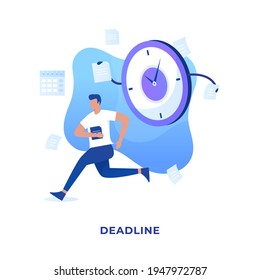 Flat illustration people are being chased by deadlines. Illustration for websites, landing pages, mobile applications, posters and banners