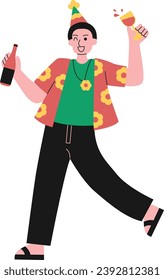 Flat Illustration of People Celebrating New Year Party