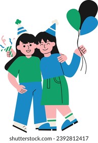 Flat Illustration of People Celebrating New Year Party
