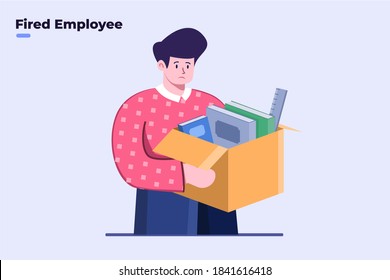 Flat illustration people getting firing from job, employee layoff from job, sad person become unemployed, company bankrupt  and layoff employee, man fired from job, covid-19 virus impact the company.