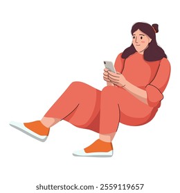 Flat illustration of people holding mobile phone. Men, women use cellphones, surfing internet, chatting. Character with smart phones in hands. Flat illustration isolated on white background.