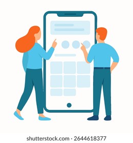 Flat Illustration People Interacting with Mobile Application Interface Concept