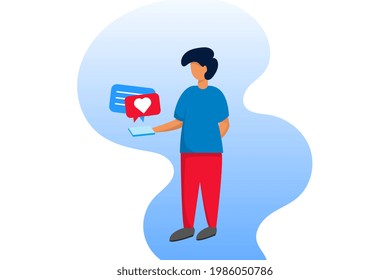 Ilustración plana de personas mirando sus teléfonos móviles cuando llega una notificación. Es adecuado para contenido en medios sociales, contenido promocional, contenido tecnológico, educativo y otros.
