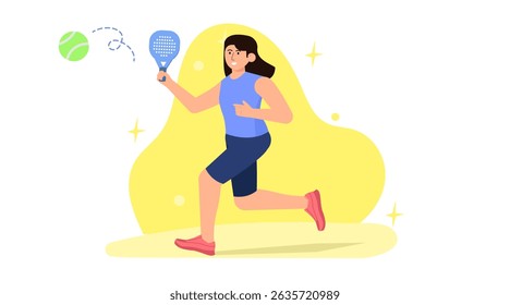 Flat illustration of people playing padel sport. Colorful vector set showing padel players in dynamic action poses on court.