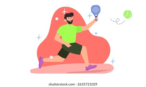 Flat illustration of people playing padel sport. Colorful vector set showing padel players in dynamic action poses on court.