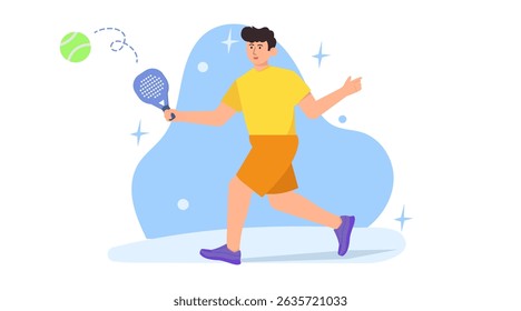 Flat illustration of people playing padel sport. Colorful vector set showing padel players in dynamic action poses on court.