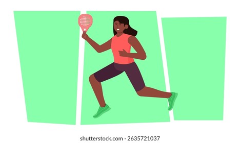 Flat illustration of people playing padel sport. Colorful vector set showing padel players in dynamic action poses on court.