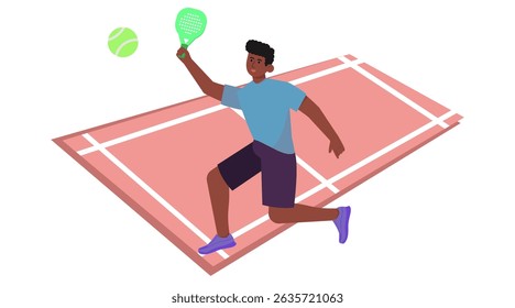Flat illustration of people playing padel sport. Colorful vector set showing padel players in dynamic action poses on court.