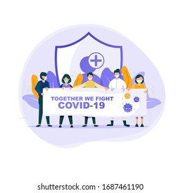 Flat illustration of people with prevention campaign banner to stop Corona virus