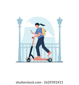 Flat illustration people ride scooters