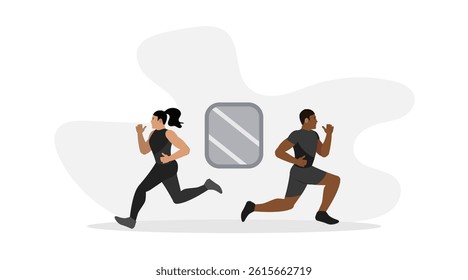 Flat Illustration of People Running with Reflections for sstk Wellness