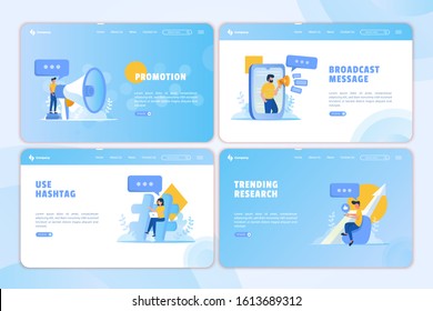 Flat illustration of people with social network concept on landing page set