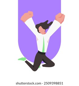 Flat illustration of a person jumping happily