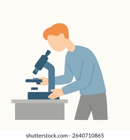 Flat Illustration Person Looking Microscope Science Education Icon