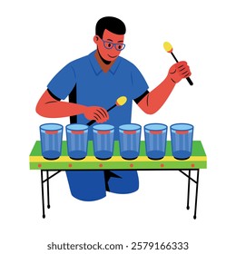 A flat illustration of person playing glass harp