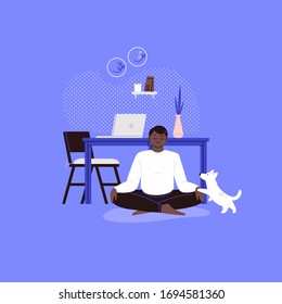 Flat illustration of a person practicing yoga at home