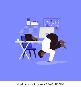 Flat illustration of a person practicing yoga at home