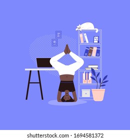 Flat illustration of a person practicing yoga at home