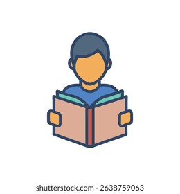 Flat illustration of person reading book on White Background