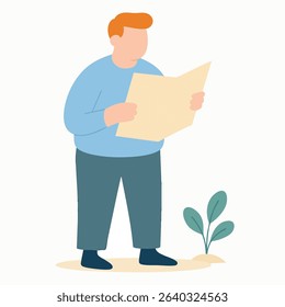 Flat Illustration Person Reading Map or Brochure Concept for Information