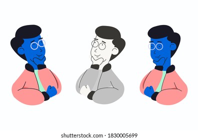 Flat illustration, person thinking, man with glasses