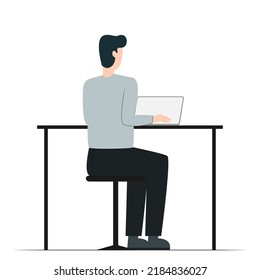 
ilustración plana de la persona que utiliza el portátil desde la parte posterior sobre fondo blanco