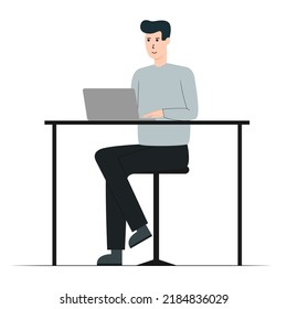 
flat illustration of person using laptop from the front on white background