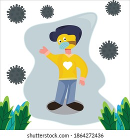 flat illustration of a person using a mask to avoid the corona virus
