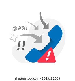 flat illustration of phone with exclamation mark, symbolizing customer service overload, support unavailable, or high call volume. Useful for website error pages, app notifications