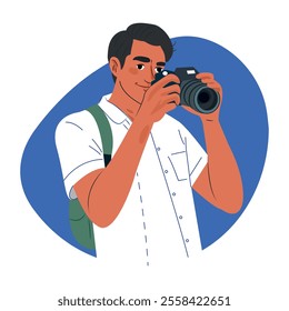 A flat illustration of a photographer 

