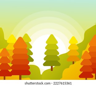 flat illustration with a picture of nature and a blend of 3 colors with gradations so that it displays beautiful shapes and colors, concept art