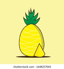 Flat Illustration. Pineapple fruit isolated on plain background. Suitable for wallpaper, banner, Children book illustration, card invitation, flyer, web design. Healty Food.