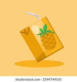 Flat illustration pineapple juice, summer fresh fruit