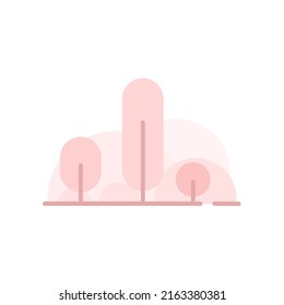 ilustración plana de elementos de jardín rosa con varios árboles
