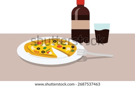 Flat illustration of pizza and coke