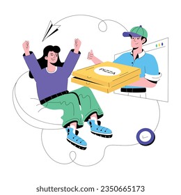 Eine flache Illustration der Pizzalieferung 