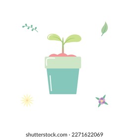 Flat Illustration of Plant Growth on Pot Vector Illustration Design.