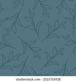 Flat illustration with plant twig drawn one line. Vector illustration. Endless pattern