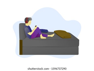 flat illustration of playing a game using a smartphone in the room