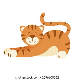 Flat illustration of playing tiger. 